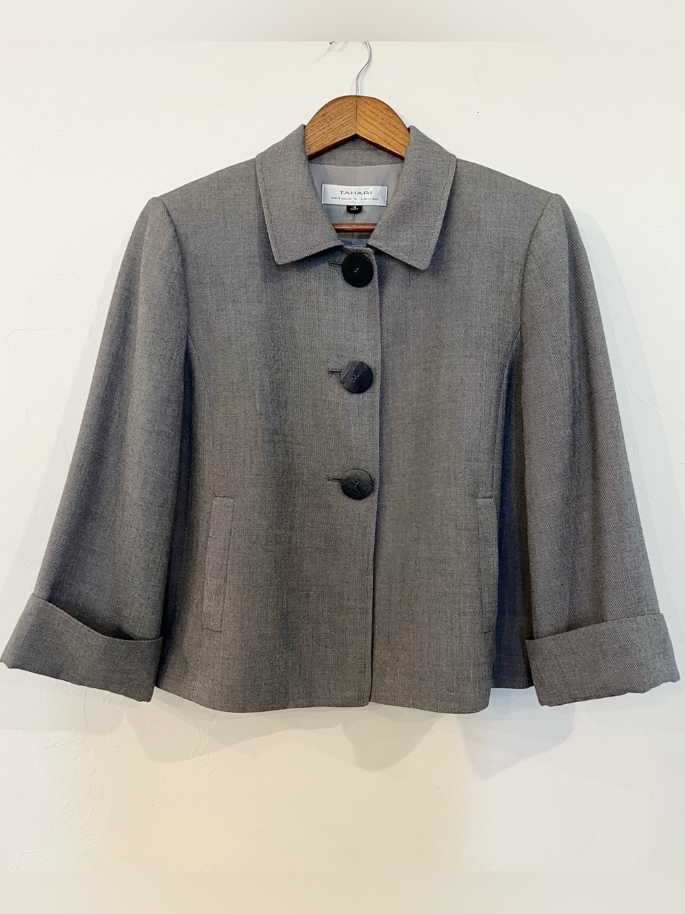 Tahari Arthur S Levine Lined Gray Blazer Jacket Size 12